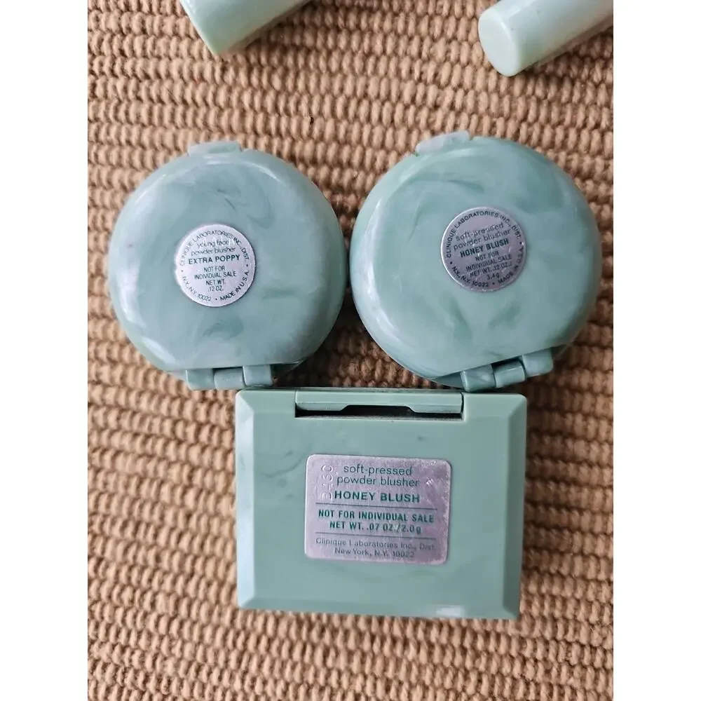 VTG Clinique Powder Blush .12 oz Travel Size Lot of 3 W/ Brushes Poppy Honey